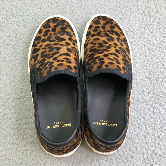 Saint Laurent Ponyhair Calf Sneakers Womens 38.5 8.5 Slip On Comfort Streetwear - Picture 6 of 13